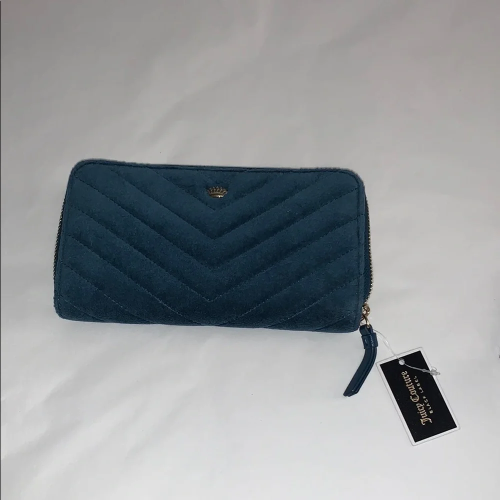 Juicy Couture Blue / Teal Green Quilted Velour Wallet